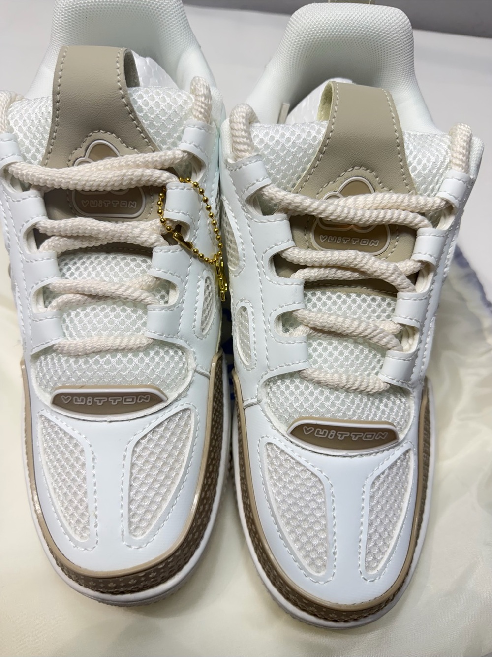 Louis Vuitton White & Taupe Chunky Low-Top Sneakers - Picture 5 of 8